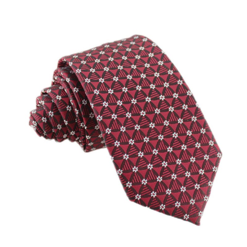 Ctskyte Slim Silk Necktie for Men Woven Jacquard Patterned Business Wedding Skinny Ties (Dark Red Floral, One Size) - Image 1